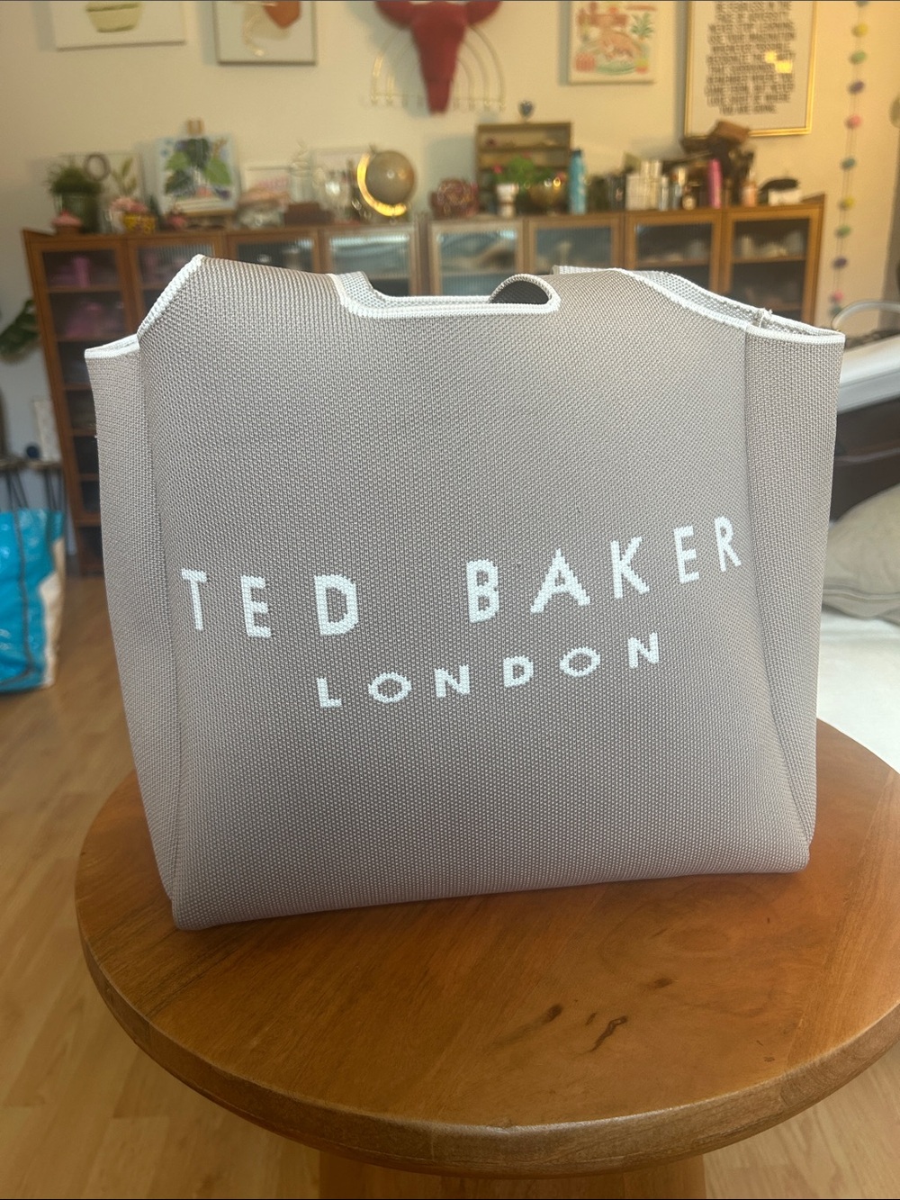 Ted Baker Neutral Taupe Canvas Shopper Tote with White Logo - Picture 9 of 11